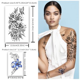 Yazhiji 40 Sheets Waterproof Temporary Tattoos Large Flowers Collection Durable Fake Tattoo Stickers for Women or Girls Beauty Decoration