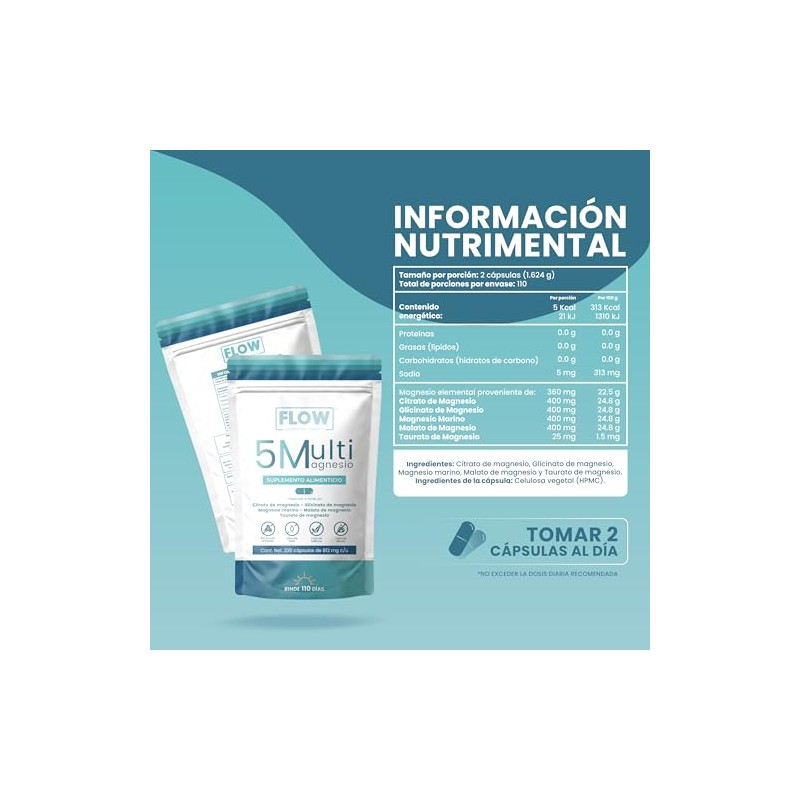 Flow Supplement | 5 MULTI MAGNESIO | 220 Cápsulas de