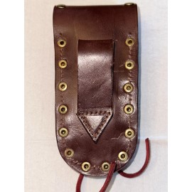 Buck 110 Leather Knife Case - Gold Cross with Silver Field (Medium Brown)