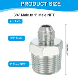 PATIKIL Hex Reducing Nipple Connectors Pipe Adapter 3/4" Male 37° Flare JIC x 1" Male NPT, 2 Pack Pipe Fitting Reducer Nipple Adapter Plated Steel Hydraulic Fitting