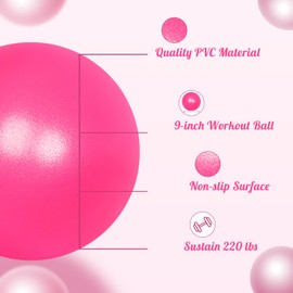 Pilates Ball 9 Inch Small Exercise Ball Mini Yoga Ball Workout Balls for Stability, Barre, Fitness, Bender, Core Training, Improves Balance (Pink)