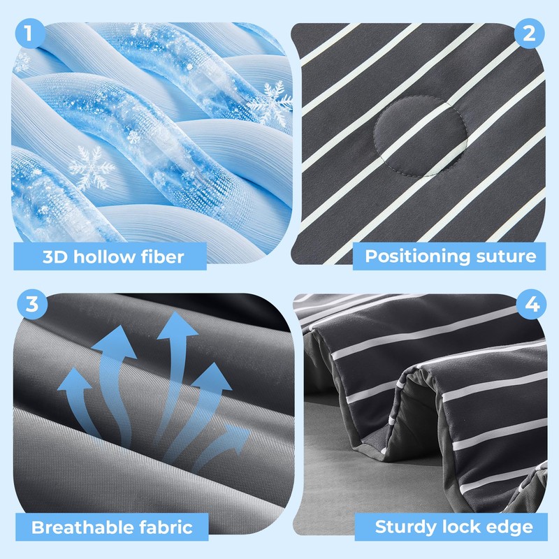 bedsmile Cooling Comforter Queen Size, Q-Max 0.45 Reversible Striped Cooling