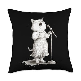 Cat Singing Into Microphone Performance Throw Pillow