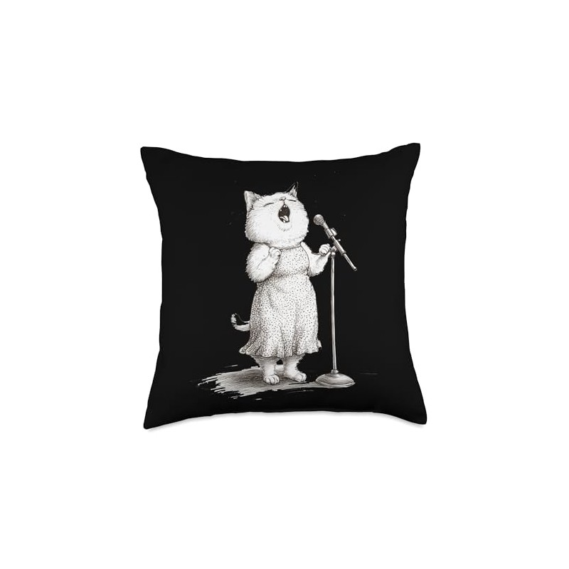 Cat Singing Into Microphone Performance Throw Pillow