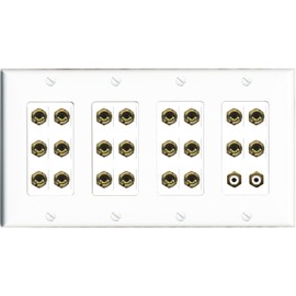RiteAV 11.2 Surround Sound Speaker 22 Banana Port Wall Plate w/2 x RCA Female Connectors - 4 Gang [White]