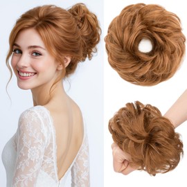 Benehair Messy Bun Hair Piece Curly Wavy Hair Scrunchies Messy Bun Scrunchie Synthetic Donut Updo Hair Pieces for Women Girls (Auburn, 25g)