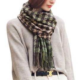 Camilife Women's Large Scarf Long Scarf Made of Imitation Cashmere Wide Shoulder Scarf Shawl with Fringes Women's Scarf Woven Scarf Warm for Winter Classic Houndstooth + Checked Pattern 70 x 180 cm,