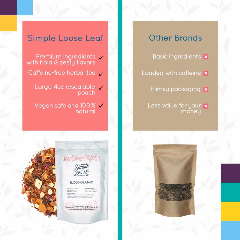 Simple Loose Leaf Blood Orange Herbal Tea - Caffeine-Free, Organic