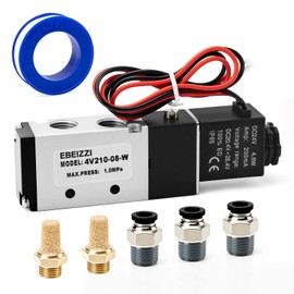 EBEIZZI Pneumatic Solenoid Valve Air Solenoid Valve DC12V/DC24V/AC110V Series Single Coil Pilot-Operated Electric 2 Position 5 Way Connection,DC24V/Out of line,1/4" NPT