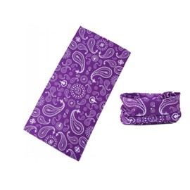 Lizzy Multi functional Head wear Bandana Face Cover | Unisex | One Size Fits Most | Face Cover Neck Tube Snood Scarf Reusable UK (Purple Paisley)