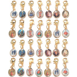 LiHan1028 50pcs Antique Silver Picture Jesus Enamel Our Lady Miraculous Medal Centerpiece Single sided charm Alloy Metal Lobster Clasp Charms for Jewelry Making (golden)
