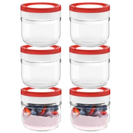 Tribello 10oz Mason Jars Overnight Oats Container With Lid, 6 Pack Glass Canning Jars, Wide Mouth Mason Jars With Lids Plastic Airtight Rubber - Clear Jars for Food - Freezer/Dishwasher Safe
