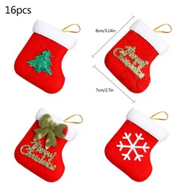 16 Pcs Mini Christmas Stocking,4 Style Xmas Stocking Christmas Tree Ornaments Little Christmas Stockings Gift and Treat Bags Christmas Hanging Socks for Xmas Tree, Home, Garden Decoration