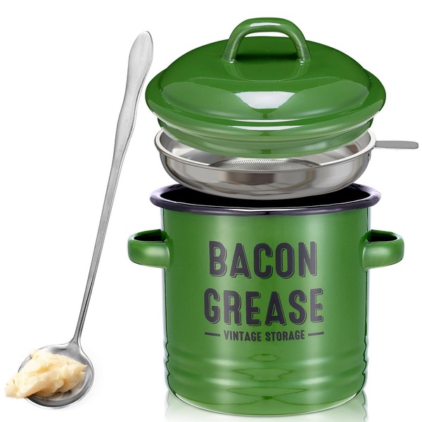 Bacon Grease Container with Strainer - Large 46OZ Kitchen Oil