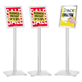 INNOVSIGN 3Packs Heavy Duty Adjustable Pedestal Poster Sign Stand, 8.5x11 Aluminum Open Floor Standing Sign Holder for Vertical and Horizontal View Display (8.5x11,Silver)