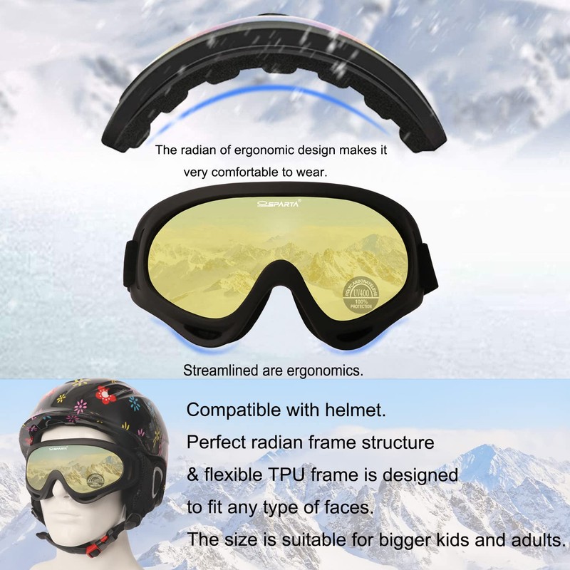 OUTDOORSPARTA 2-Pack Ski Goggles (3. Gray Frame, Clear Lens; Black
