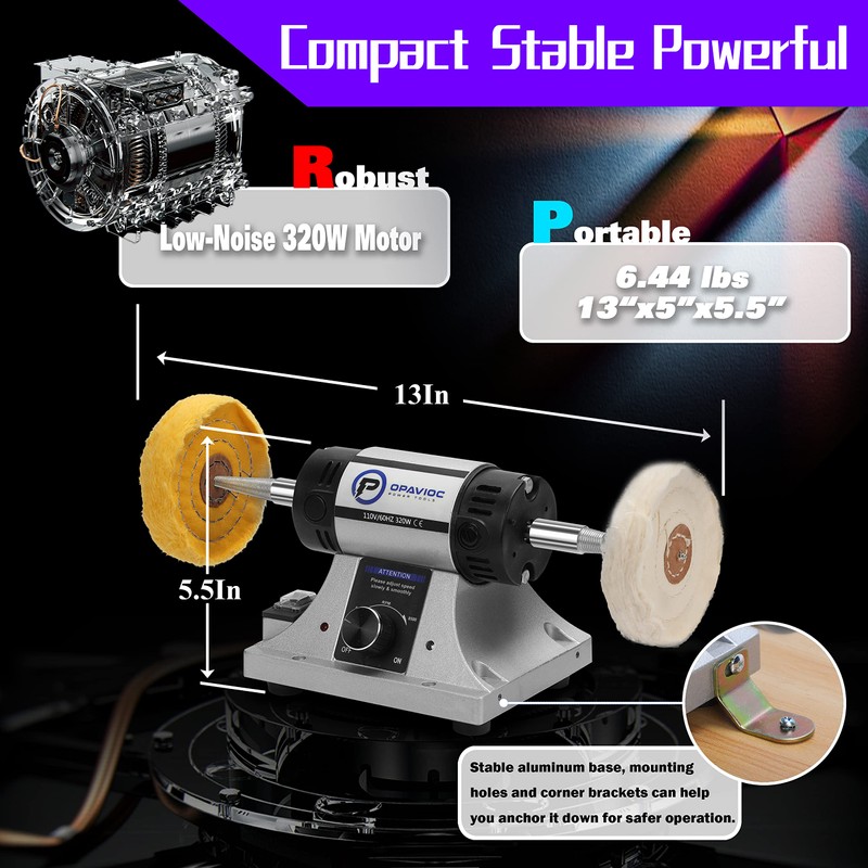OPAVIOC Jewelry Polisher - Adjustable Variable Speed Bench Grinder Polishing