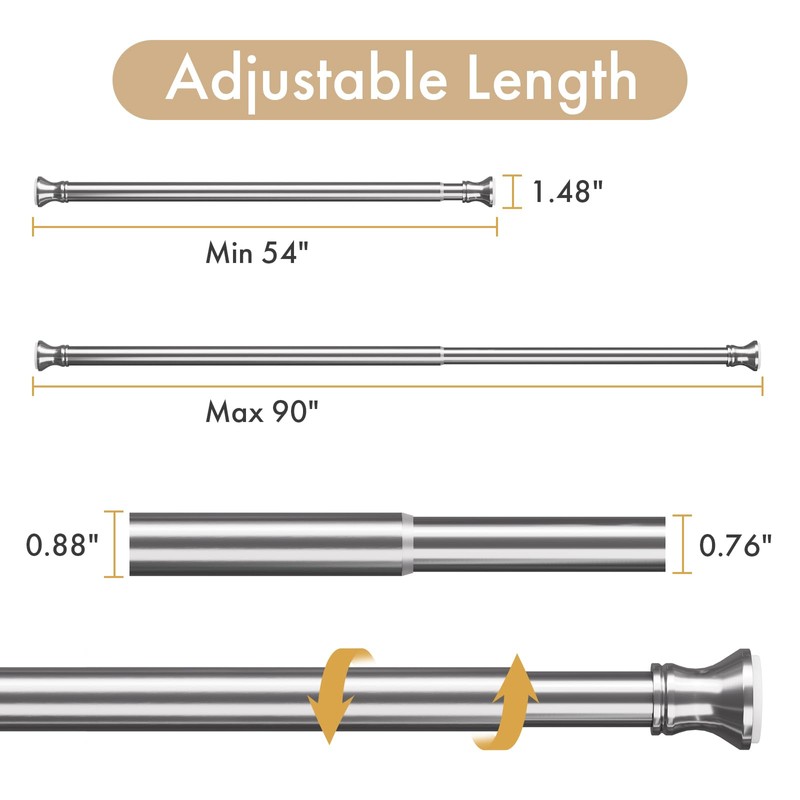 Amazer Spring Tension Shower Curtain Rod, 54-90 Inches Rust-Resistance Tension