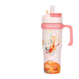 FLYING APSARAS 40 ounce 1.18-liter large capacity insulated drum, insulated straw cup with handle, stainless steel vacuum travel cup, large beverage bottle for water, iced coffee or tea (FA-776-1)