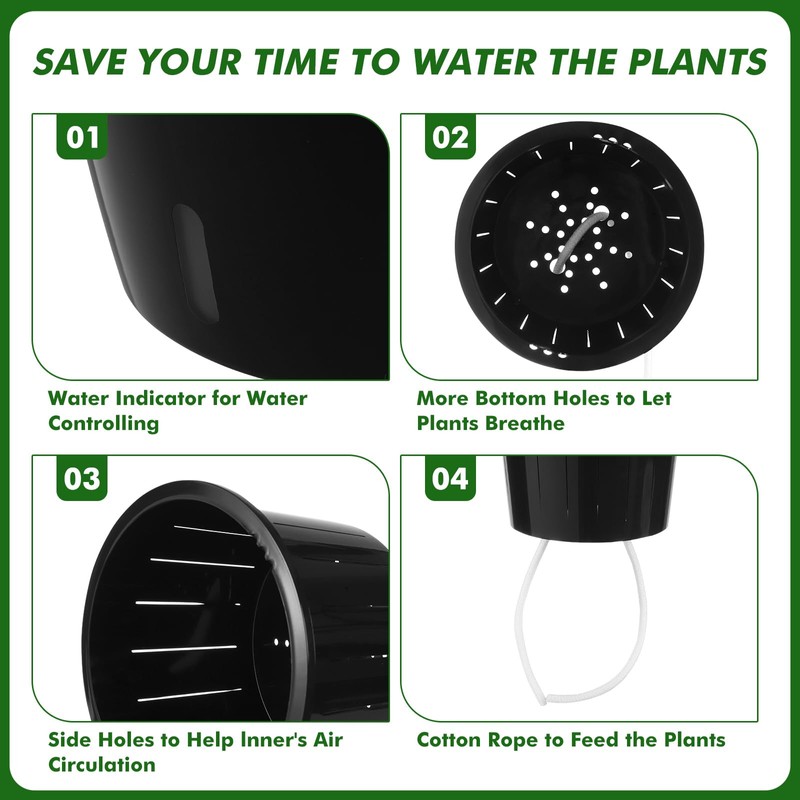 Planterhoma 5/6.7 Inch Self Watering Pots for Indoor Plants, 8
