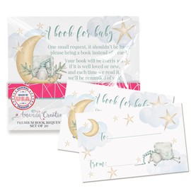 Amanda Creation Book Request Cards Gender Neutral Over The Moon Bring a Book Insert Request for Baby Shower - 20 2.5 by 4 Inch Double Sided Gift Tags, Made in the USA