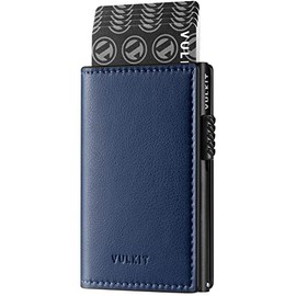 VULKIT Cartera Tarjetero Minimalista Cartera de Piel de Grano Pop Up Protección RFID Capacidad para 10 Tarjetas