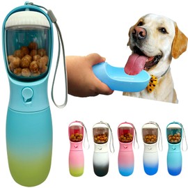 Dog Water Bottle,2 in 1 Portable Pet Water Bottle with Food Container,Lightweigh,Portable Water Dispenser,Outdoor for Cat,Puppy,Pets for Walking,Hiking,Travel (Green&Blue, 10Oz)
