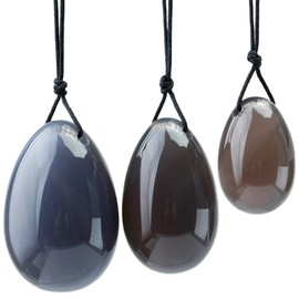KYEYGWO Grey Agate Reiki Healing Crystal Yoni Eggs Set with 3 Sizes, Polished Oval Ball Eggs Massage Stones Women's Gemstone Egg for Strengthening Pelvic Floor Muscles and Kegel Exercise