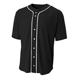 A4 NB4184 Short Sleeve Full Button Baseball Jersey, Black, Medium