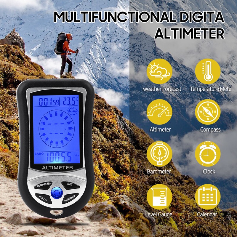 8-in-1 Multifunctional Electronic Altimeter Barometer LCD Digital Compass Thermometer Portable