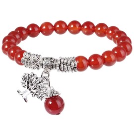 Mookaitedecor Tree of Life 8 mm Gemstone Bracelets Natural Healing Crystal Genuine Stone Bead Birthstone Stretch Bracelet for Men and Women, Iron