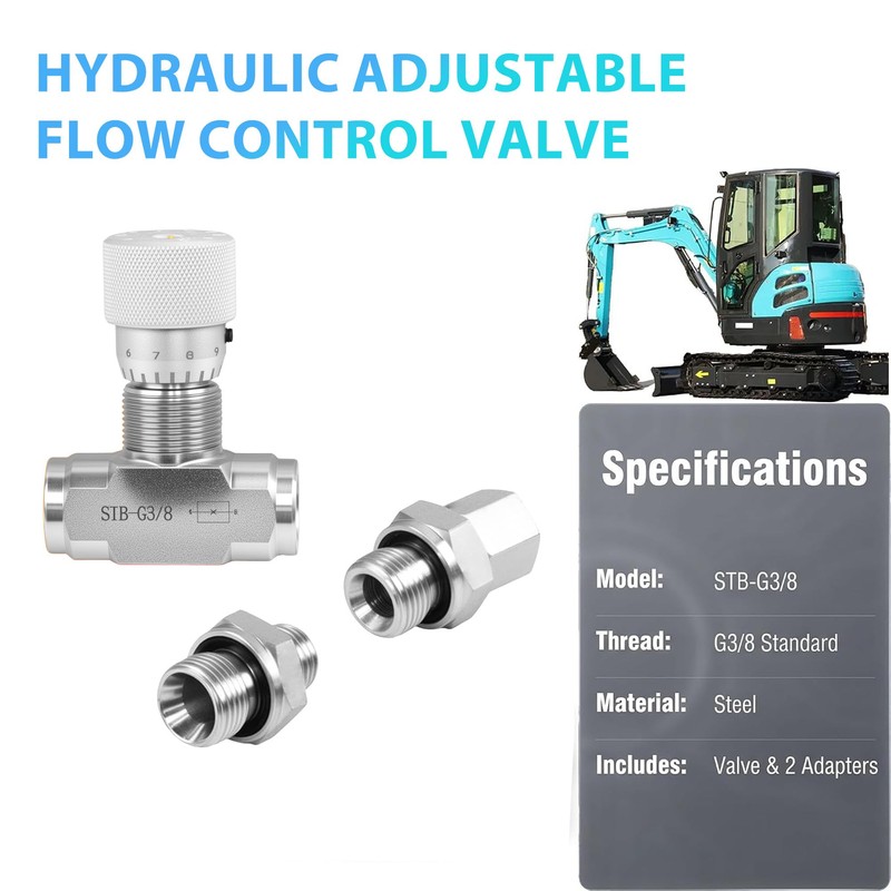 Hydraulic Adjustable Flow Control Valve Compatible with Mini Excavator Hydraulic