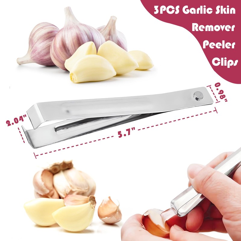 3PCS Stainless Steel Garlic Peeler - Garlic Peeler Clips Skin