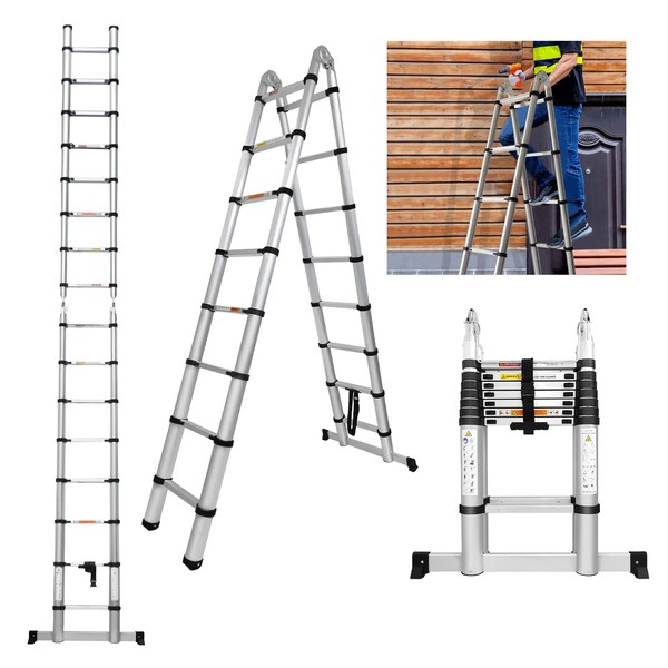 16.4FT/5M Telescoping Ladder Aluminum Telescopic Extension Multi Purpose Folding Ladders