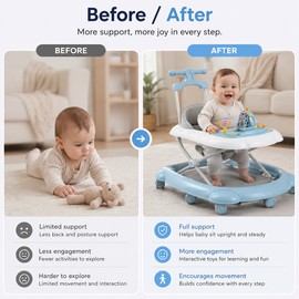 2-in-1 Baby Walker for Walking Practice – Adjustable Activity Walker with Music, Lights & Dining Tray