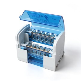 Innfeeltech 1Pcs Morsettiera di distribuzione 125A 2 In 12 Out, morsettiera su guida Din Scatola di distribuzione blu