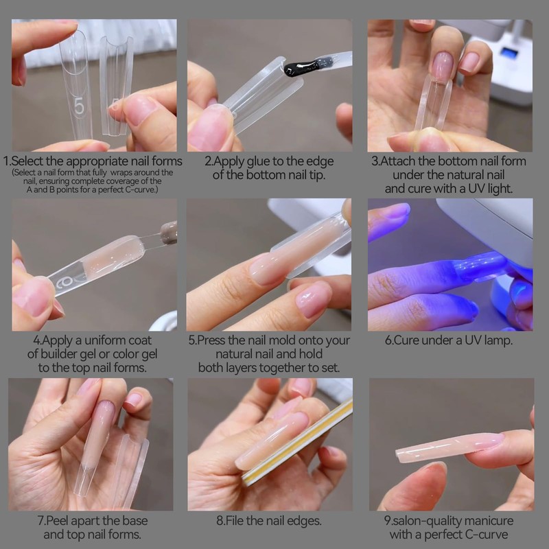 ESUOHYM 180 Pcs Sandwich Nail Forms Reusable Quick Nails Extension