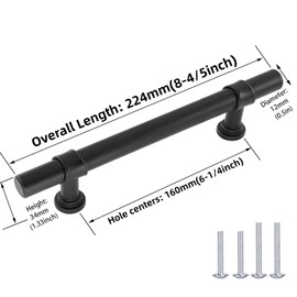 goldenwarm Black Cabinet Pulls 10 Pack Kitchen Cabinet Handles - LST18BK160 Matte Black Cabinet Pulls Modern Cabinet Hardware Handles for Dresser Drawers