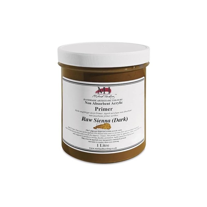 Michael Harding, Non-Absorbent Acrylic Primer, Raw Sienna Dark,1 Liter, NAAPRSDK1