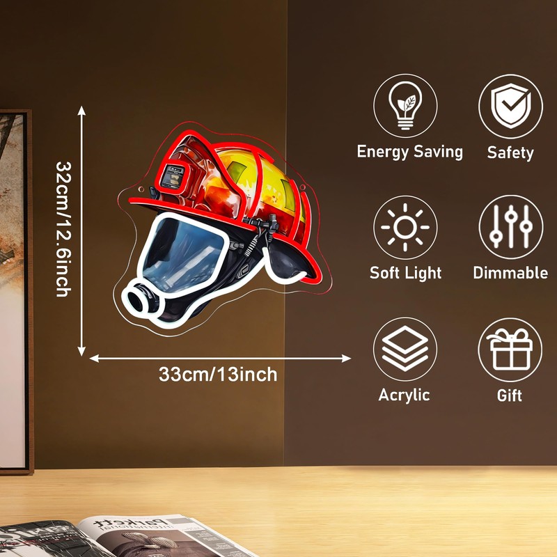 Mutank Firefighting Helmet Neon Sign, Hero Decor Neon Light USB