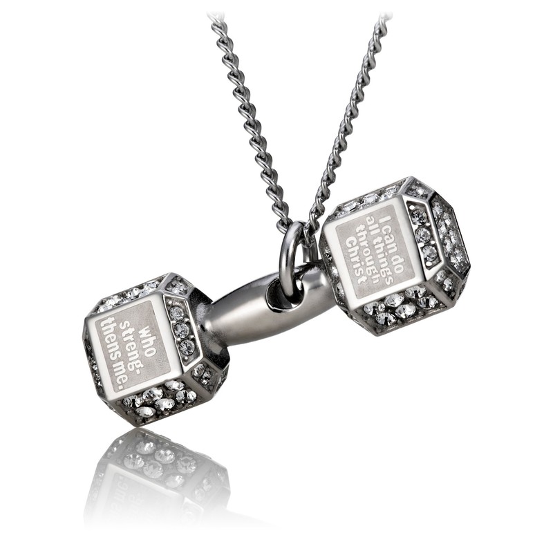 Shields of Strength Women's Crystal Dumbbell Necklace - Phil 4:14