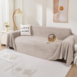 MEETSKY Couch Cover for 3 Cushion Sofa, Cat Scratch Proof Couch Protector Washable Sofa Covers Sectional Couch Covers for Dogs Soft L Shape Sofa Slipcover for Pets Kids, 91" x134”, Oat