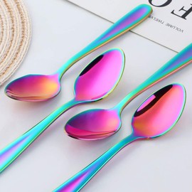 Buyer Star 5.32 Inch Small Spoons Set of 6, Stainless Steel Coffee Spoon Set, Mini Dessert Spoons Teaspoons Tiny Stirring Spoon Demitasse Espresso Coffee Spoons (6, Rainbow)