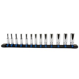 VÄRMA 13-Piece, 1/4-Inch Square Drive 6-Point Deep Socket Set with Storage Rails, Metric Deep Socket Set, Spare Rail Clips for additional use, Best Tool Storage Solution (Deep, 1/4" Drive)