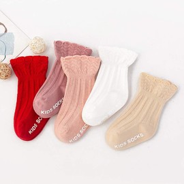 CozyWay Baby Socks with Grips Newborn Infants Toddlers Girls 5 Pack Tube Ruffled Uniform Short Socks