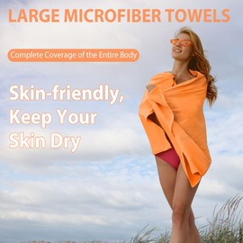 JASUEN Microfibre Towel Set, 180 x 80 cm + 80 x 40 cm, Microfibre Towels for Sports Towel, Travel Towel, Outdoor Towel, Beach Towel, Pack of 2 (180 x 80 cm + 80 x 40 cm, Orange)