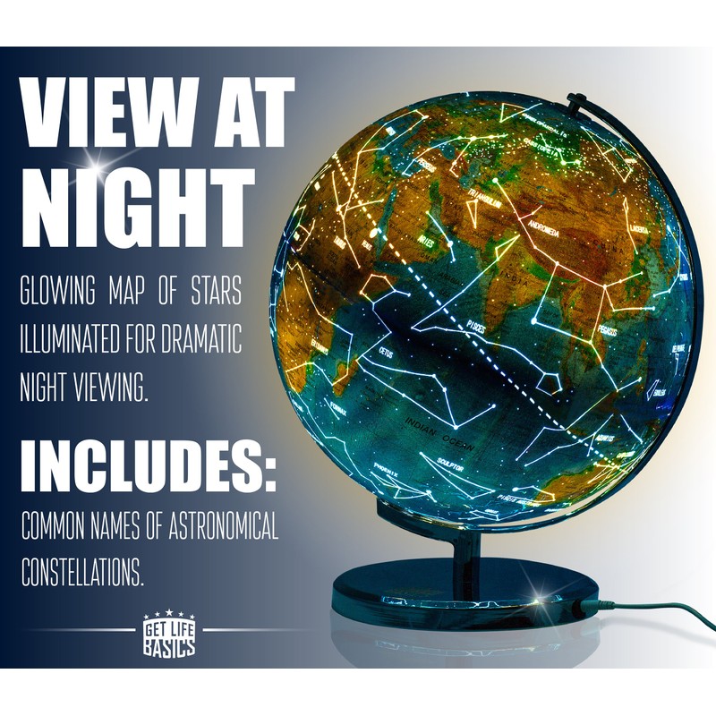 World Globe with Illuminated Constellations – 13” Light Up Globe