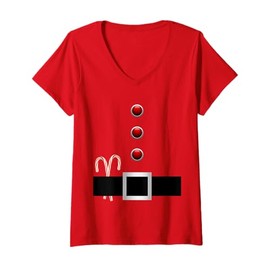 Womens Santa Belt Suit with Candy Cane for Christmas in July V-Neck T-Shirt