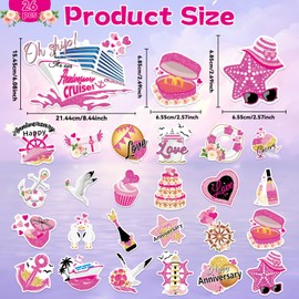 26pcs Anniversary Cruise Door Magnets Decorations, Pink Cruise Ship Door Magnetic for Car Fridge Refrigerator Anniversary Wedding Carnival Anchor Cabin Stickers Decals Supplies Favors
