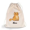 GRAVURZEILE Printed Gym Bag - Cartoon Cat & Desired Name - Sports Bag Backpack Daypack Gym Bag with Drawstring - for School & Leisure Sports - for Children Boys & Girls - 12 Litres 33 x 45 cm, beige